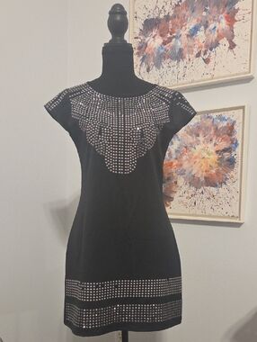 Sleek Black Studded Tunic Dress